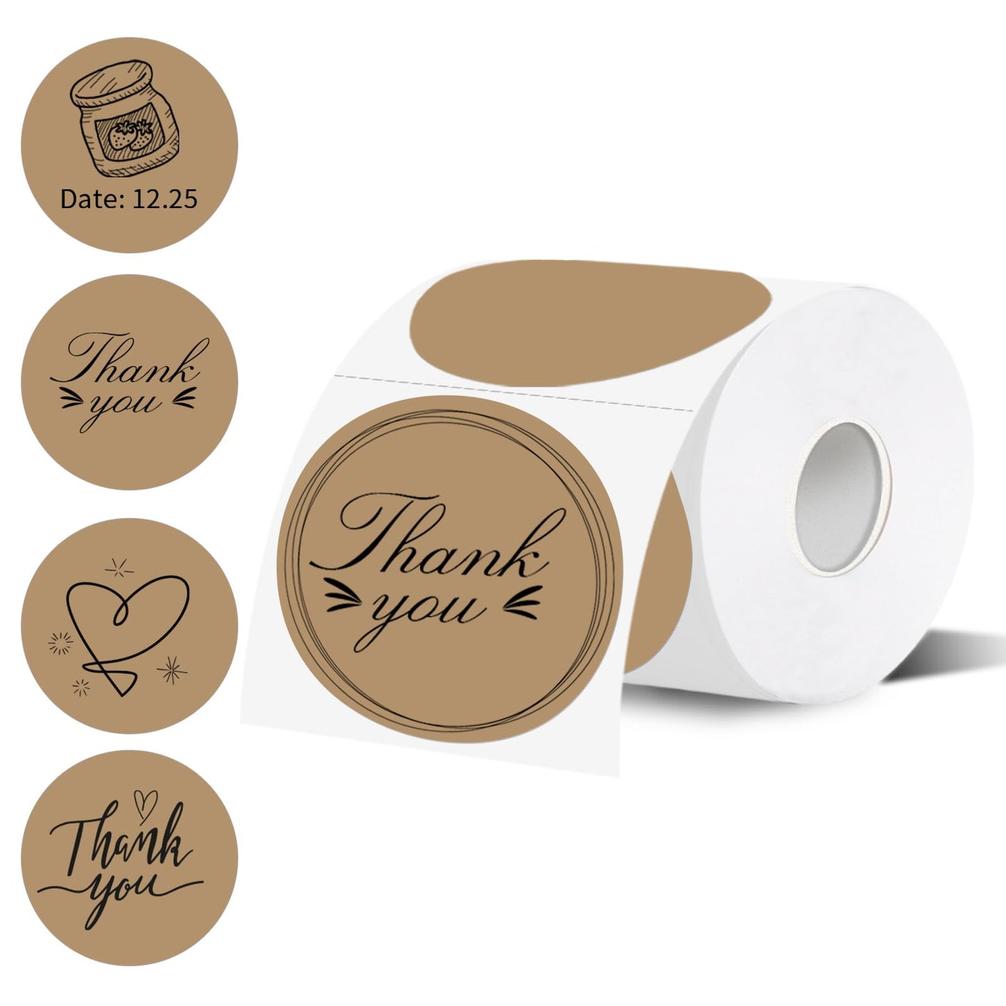 Thermal Label,3 Inch Brown Round Thermal Printer Sticker,Self-Adhesive Round Direct Thermal Labels,Thermal Stickers for DIY Logo Design,Name Tag (300 Labels/1 Roll)