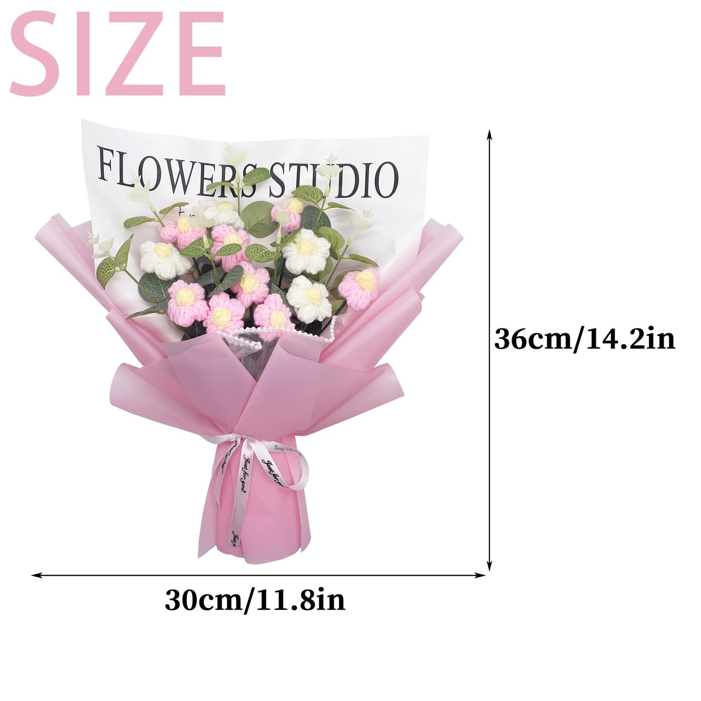 YUNBIAOSEN Completed Crochet Flowers Handmade Knitted Bouquet Crochet Bouquet Kit Knitted Fake Puff Flower, Gift for Mother Wife on Birthday Anniversary (Pink)