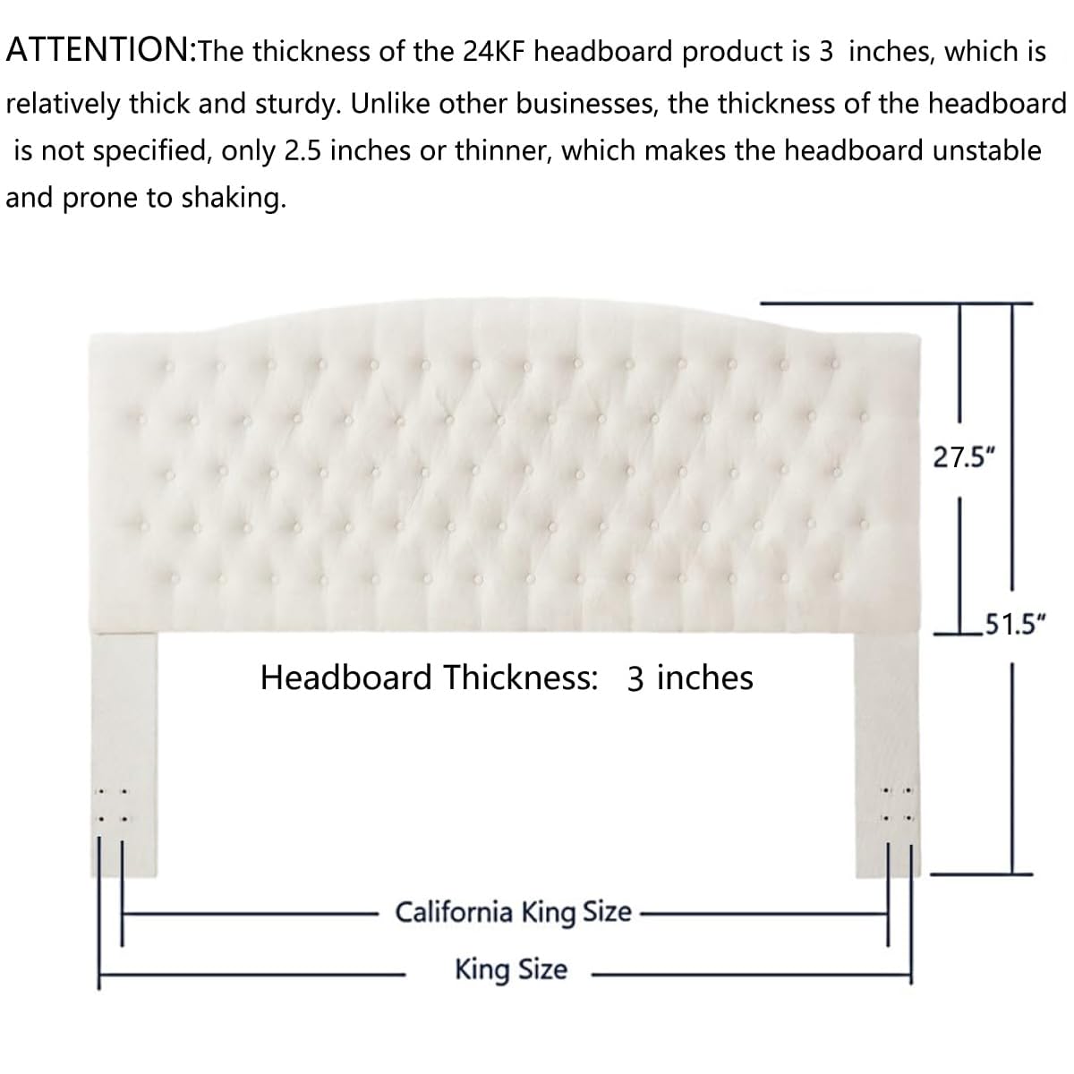 24KF Boucle Upholstered Tufted Button King Headboard and Comfortable Fashional Padded King/California King Size headboard,6025-K-Boucle-Ivory
