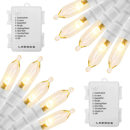 18ft 50 2 Pack Outdoor String Lights with Timer - Battery Operated LED White Wire for Indoor/Outdoor Wedding Party