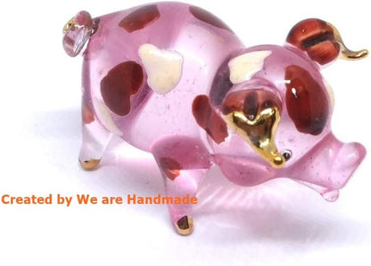 Handmade Mini 2" Blown Glass Pig Figurine, Pink with 22K Gold Accents, Unique Gift Ideas and Decor No.2