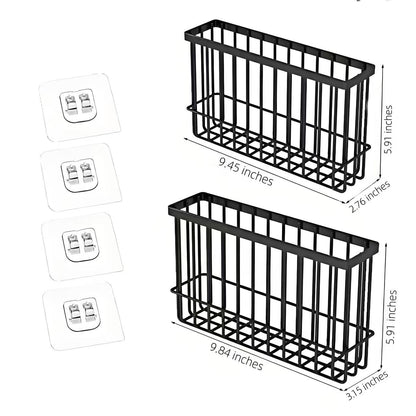 SXSWNSDLX 2 Pack Adhesive Cabinet Door Organizer, No Drilling Required, Hanging Storage Basket Organizer Wall Mounted Pantry, for Kitchen, Fridge, Bathroom (Black)