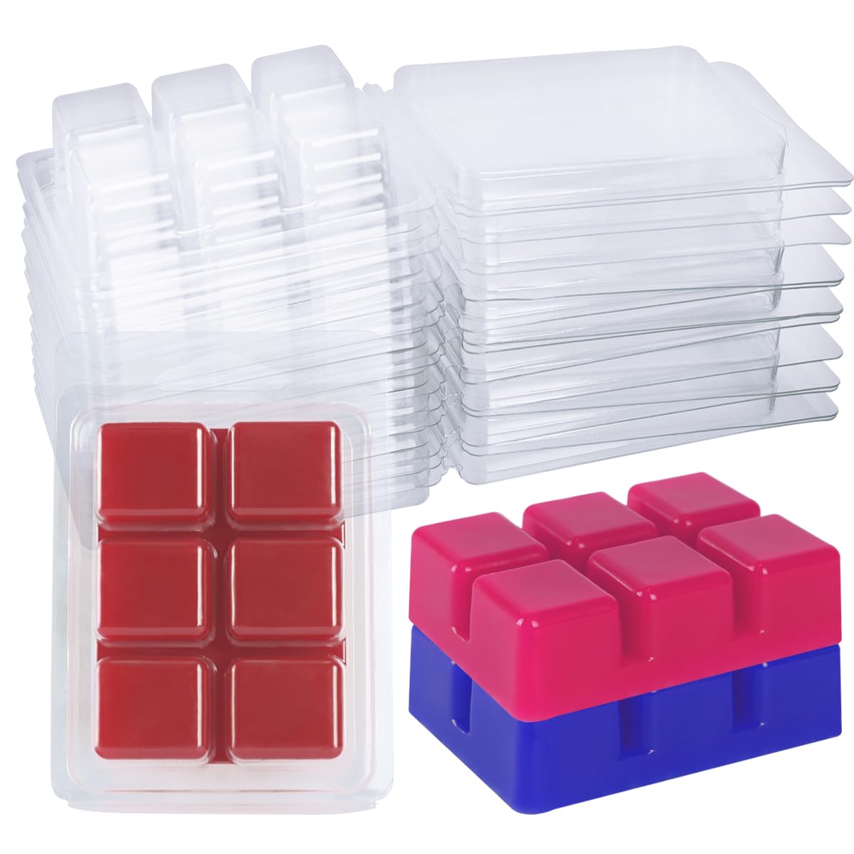 150 Packs Wax Melt Clamshells Molds, Clear Empty Plastic Cube Tray for Wickless Tarts Candles (Clear).