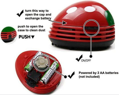 Art&Beauty Red Beetle Shaped Portable Mini Vacuum Cleaner, Cute Corner Desk Table Top Dust Sweeper