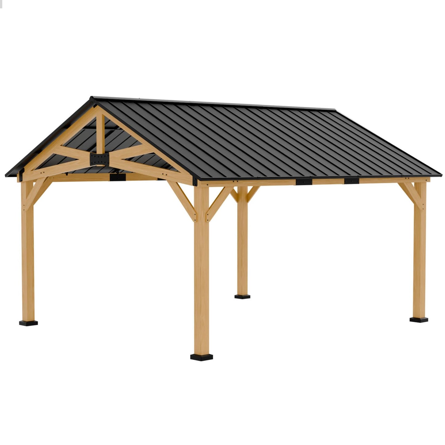 EAGLE PEAK 13x15 Hardtop Gazebo, Exposed Beam Rustic Gazebo, Galvanized Steel Gable Roof with Cedar Wood Frame, Outdoor Pavilion for Patio, Deck, Lawn and Garden Natural Wood/Black