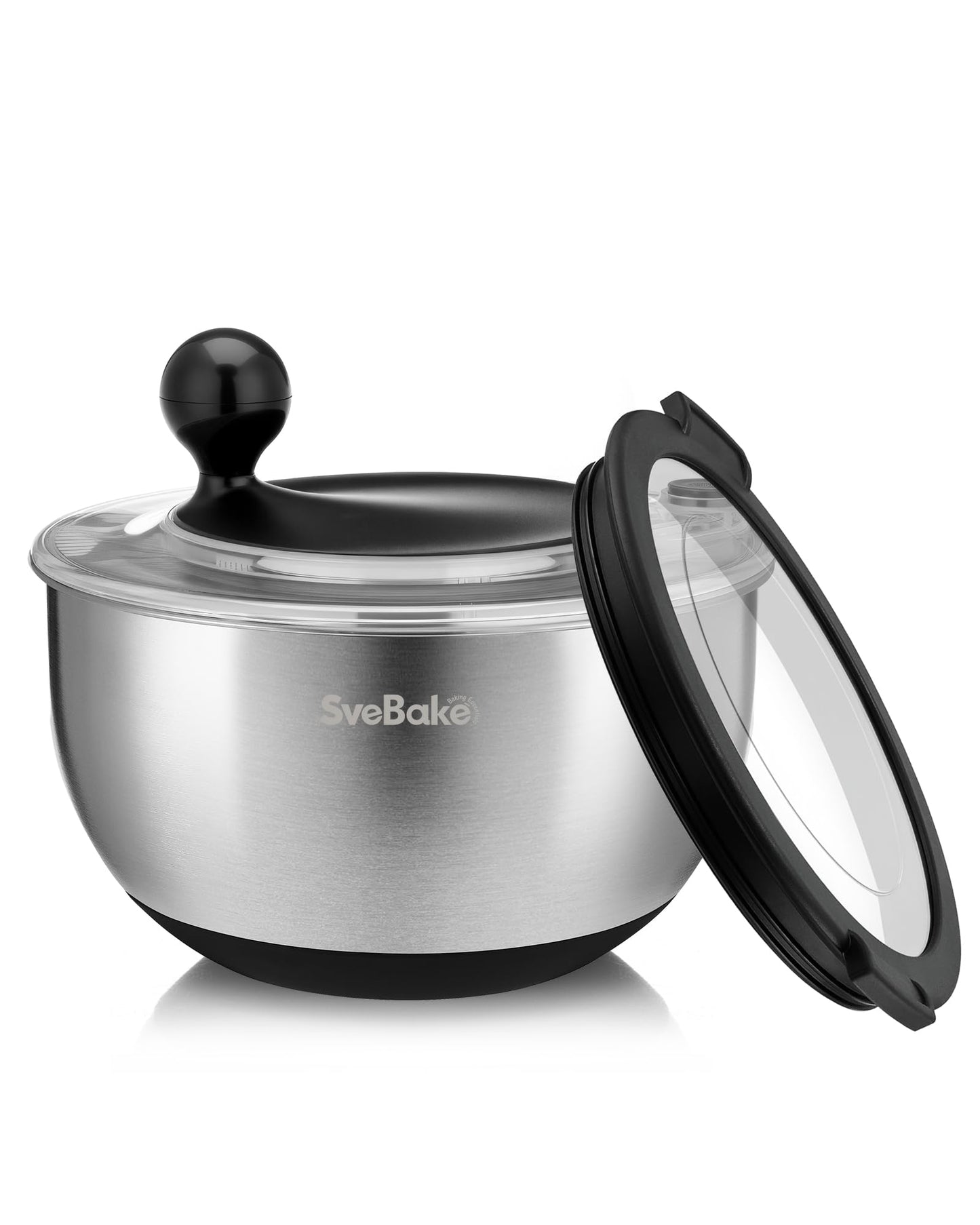 SveBake Stainless Steel Salad Spinner with Storage Lid, 5.3 Qt, BPA-Free, 4-in-1 Multi-Functional Lettuce Spinner, Fruit & Vegetable Washer, Easy Clean, Stop Button, Non-Slip Base