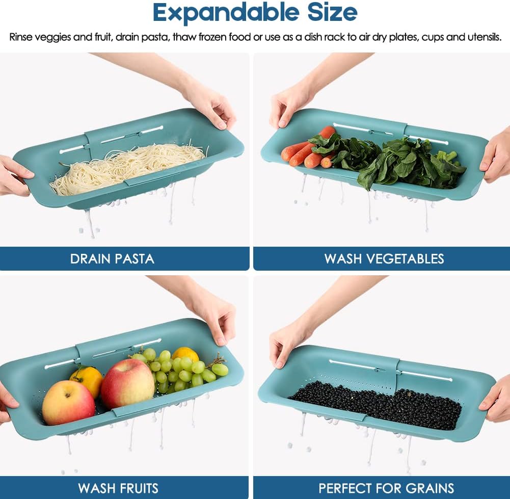 Collapsible Colander Kitchen Strainer, Extendable Food Drain Basket for Fruits, Vegetables, Noodles (Grey)
