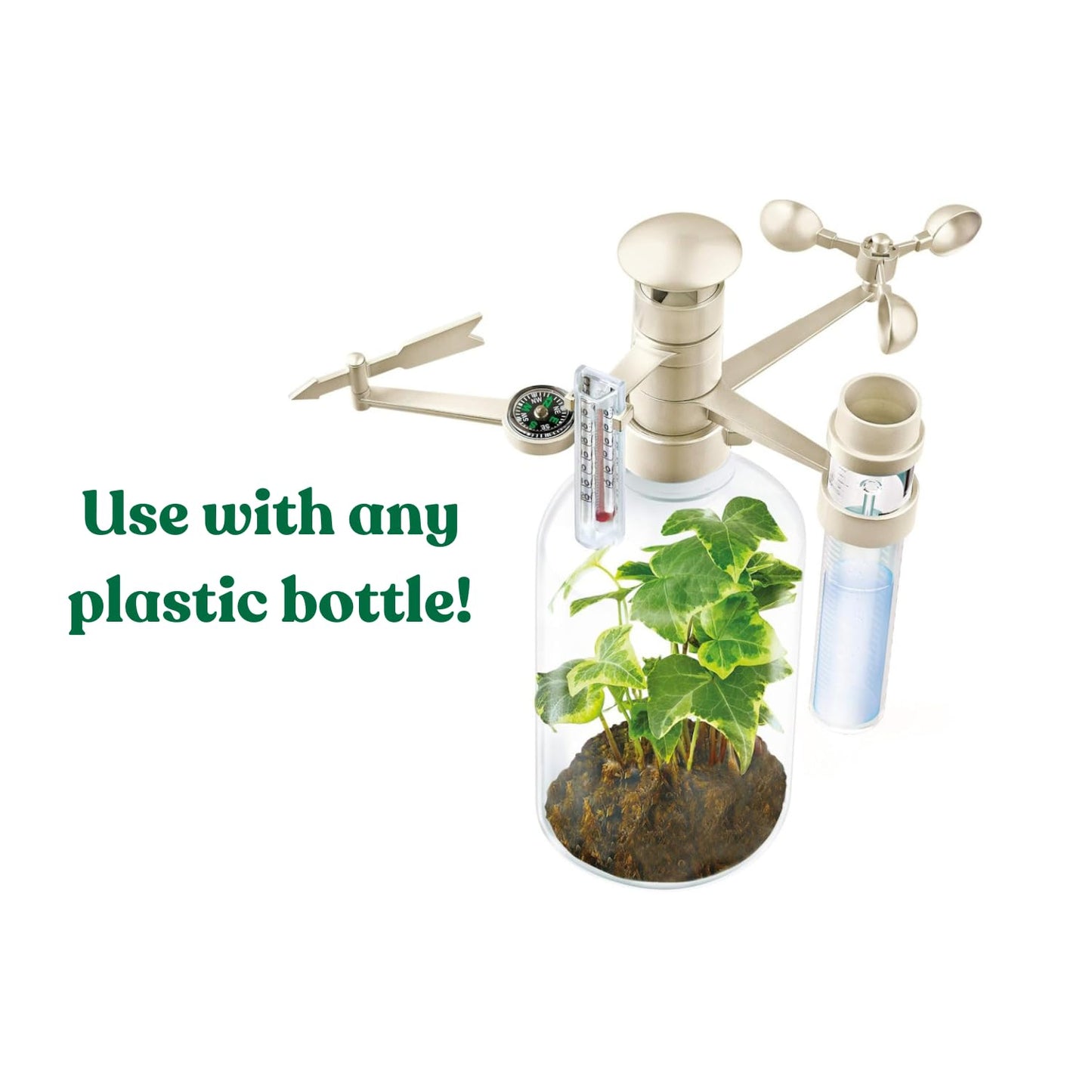 4M: Green Science - Weather Station - DIY Mini Observatory Kit, Observe & Record Wind-Rain-Temperature, Create A Terrarium in A Bottle, STEAM, Kids 5+