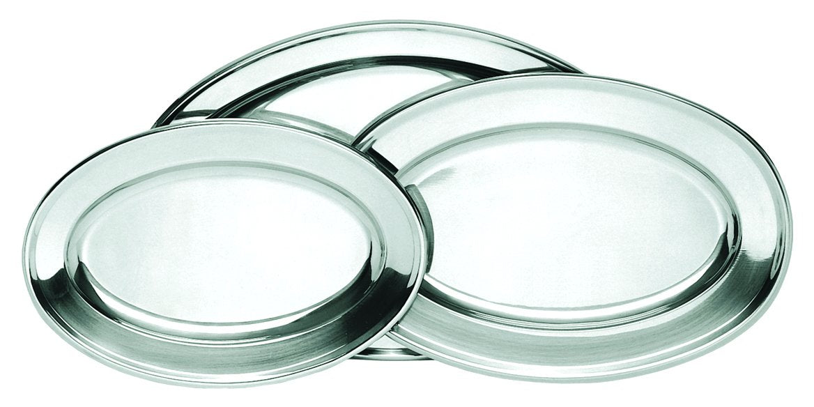 Oval Material Stainless Steel Platters, 11-3/4" x 8-1/2"