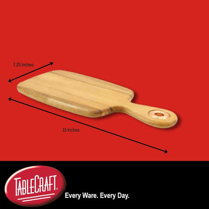 TableCraft Collection Smooth Bread Board - Acacia Wood with Brushed Nickel Eyelet, 26.5 x 18.5 x 1.5 cm