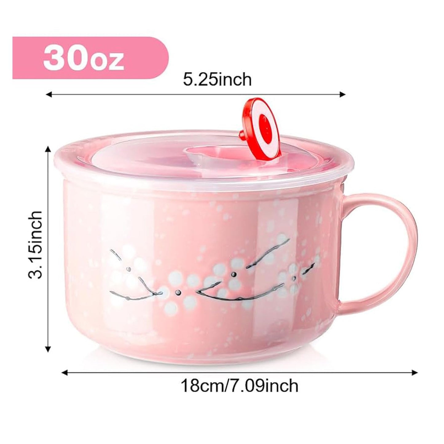 BxuxJar 4 Pack 30 oz Ceramic Bowl with Lid and Handle, Hand Painted Microwave Soup Bowl with Lid, Cute Microwave Ramen Bowls for Noodles, Porridge, Rice, Dishwasher Safe
