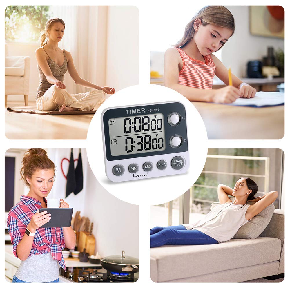 HomeMall Digital Kitchen Cooking Timer, Dual Count Up & Down with Magnetic Back, Large Display, Adjustable Volume and Flashing Alarm Light, ON/Off Switch Stopwatch, Battery Included