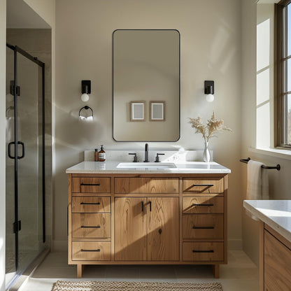 ANDY STAR 30”x48” Black Bathroom Mirror, Wall Mirror for Bathroom, Rounded Rectangle Mirror in Premium Stainless Steel Metal Frame Hangs Horizontal Or Vertical (Matte Black)