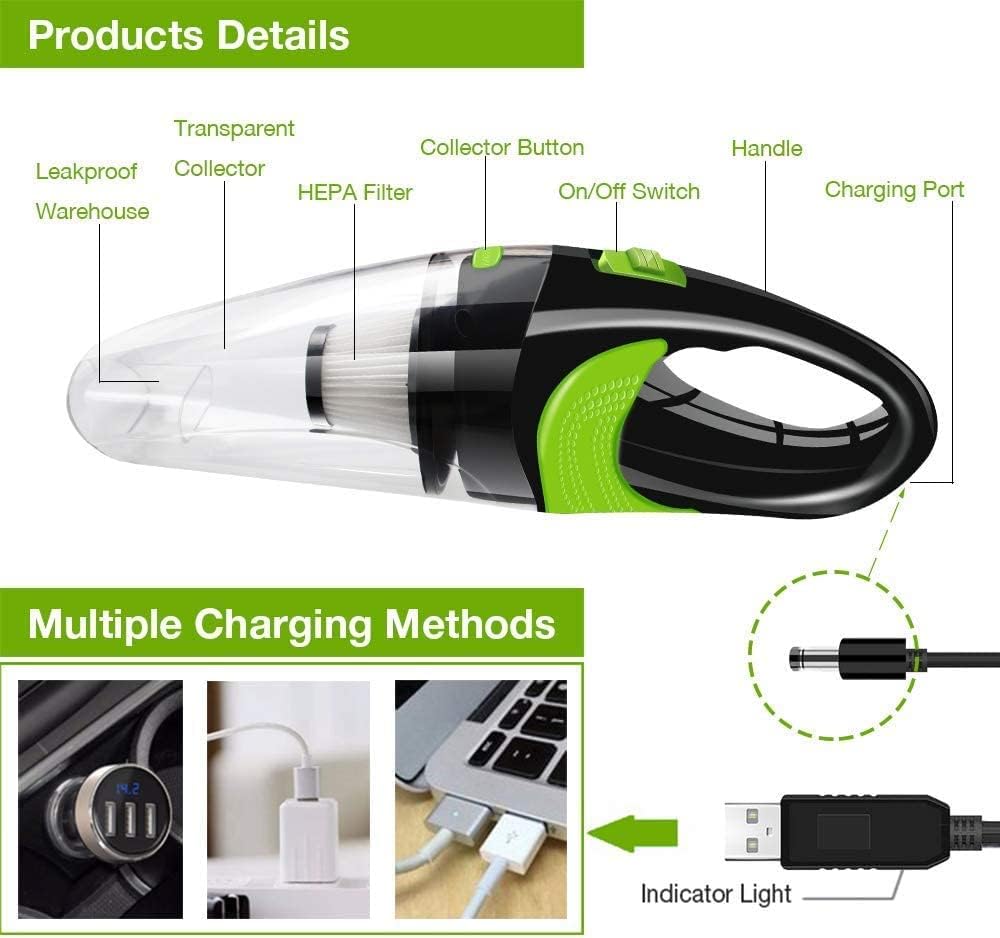 Handheld Vacuum Cleaner, Cordless Wet Dry Portable Hand Held Vacuum with 4Kpa Powerful Suction for Pet Hair