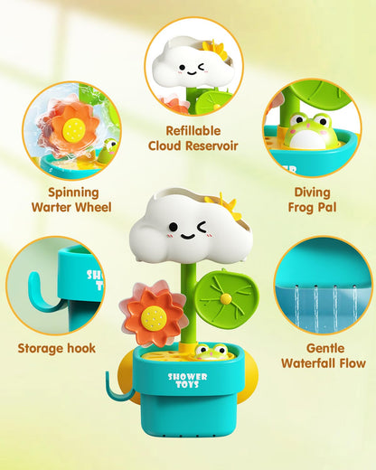 Bath Toys for Kids Ages 1-3: Cloud Set with Watering Cup, Toddler Interactive Bath Toys with Strong Suction Cup, Attach to Any Tub or Shower Fun for Bath Time - Great for Boys, Girls Shower Gifts