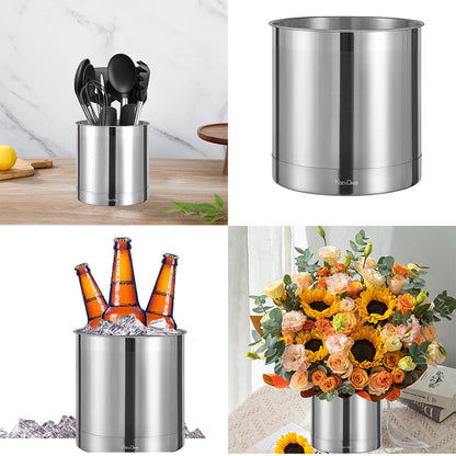 KSENDALO Stainless Steel Utensil Holder 7x7inch Large Utensil Holder for Countertop, Round Utensil Caddy for Spoons, Silverware, and Spatulas for Kitchen, Silver