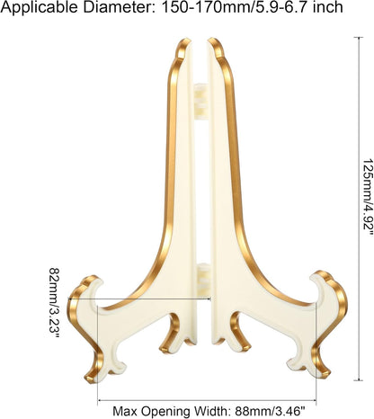 PATIKIL 5" Acrylic Decorative Plate Stand Holder, 4 Pack Table Use Foldable Picture Easel for Photos, White Gold