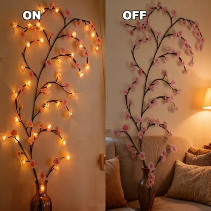 63 Inch Cherry Blossom Tree Light with Remote, 72 LED Cherry Blossom Branch Lights for Wall, 8 Lighting Modes&Timer, Flexible DIY Indoor Decoration for Home, Christmas, Wedding, Party (72LED-63inch)