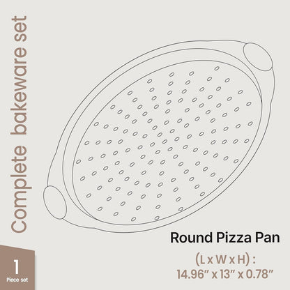 Bakken Pizza Baking Pan - Round Perforated Carbon Steel Pan with Non-Stick Marble Coating, Oversized Silicone Handle, Dishwasher Safe, High-Temperature Resistant, Durable & Easy Cleanup White, 1 Pack