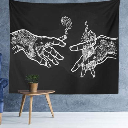 White and Black Floral Hands Wall Tapestry, Funny Creative Hippie Boho Art Decor for Bedroom