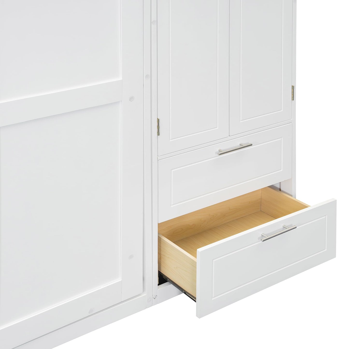 DNYN Murphy Bed Frame with Top Cabinets and Wardrobe for Bedroom/Guest Room/Home Office, Queen Size Foldable Wall Bed with Storage Drawers and Shelves, No Box Spring Needed