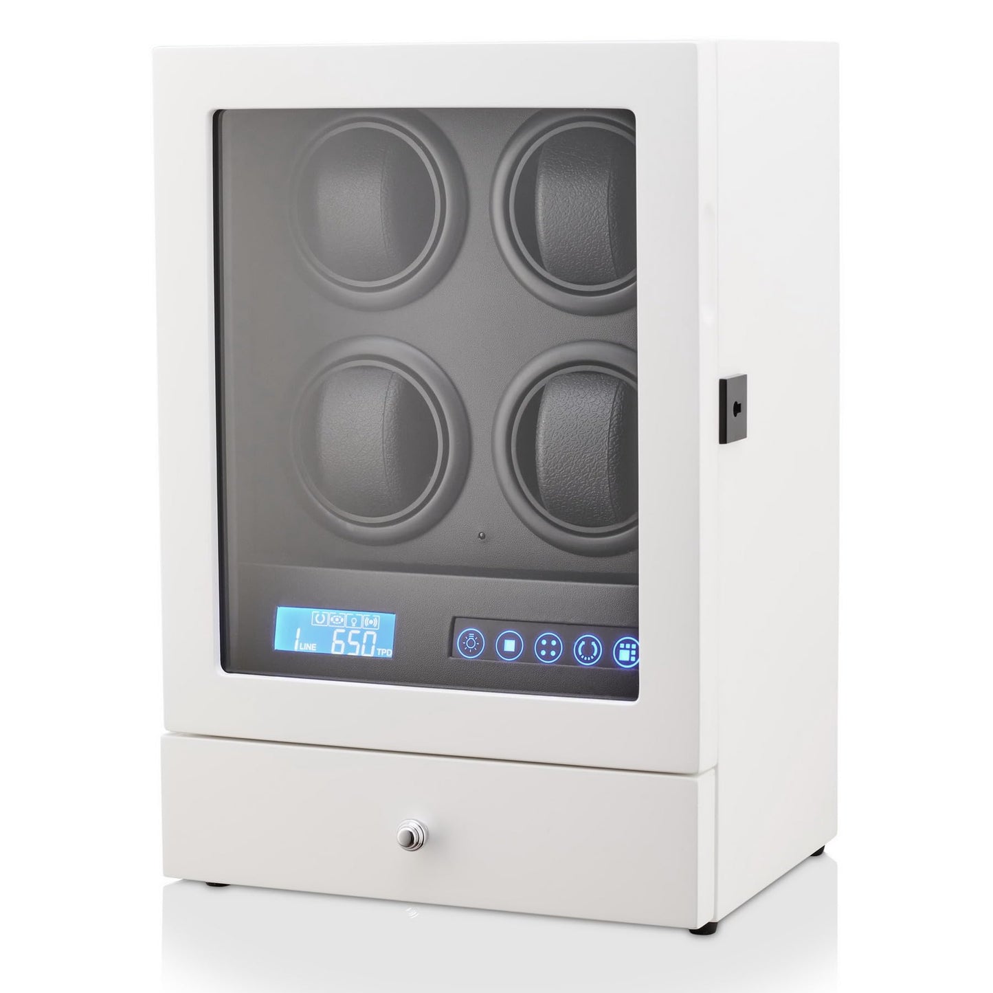 Automatic Watch Winder with LED Light, Storage Drawer and LCD Touchscreen Control (White)