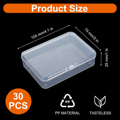 Nodaaiie 30 Pack Clear Plastic Beads Storage Containers with Hinged Lids, Small Rectangular Storage Boxes for Jewelry, Craft Supplies, and Small Items, 4.1 x 3 x 1 Inches