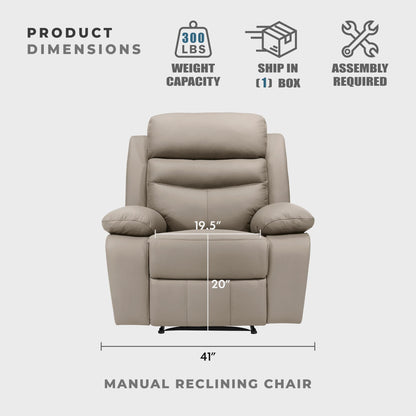 Lexicon 41" W Manual Reclining Chair, Top Grain Leather Match Recliner, Home Theater Seating, Wall Hugger Recliner, Manual Reclining Sofa Chair for Living Room/Office/Apartment, Latte