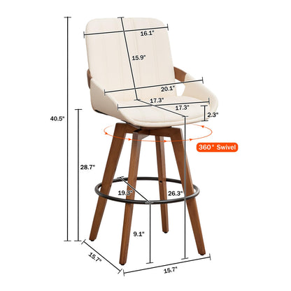 AQG Counter Stools Set of 2, 26.3 Inch Mid Century Modern Counter Height Bar Chairs, Swivel Barstools with Walnut Craft, Faux Leather Upholstered Furniture for Island/Counter (Beige, 26.3"-2 PCS)