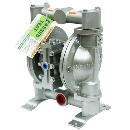 COSMOSTAR D0906 1" Double Air Diaphragm Pump - Aluminum Body, Teflon Ball, Seat and Diaphragm With Muffler - Chemical, Waste Oil, Pneumatic Oil Pump