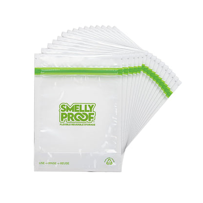 Smelly Proof 10 x Expandable Stand-Up & Fill REUSABLE Storage Bags for Food Designed & Mfg in US, NO PEVA, BPA FREE, Reusable Snack Bags, Dishwasher-Safe, Clear 3 mils STAND & FILL 6" x 4" - 10pk