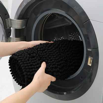 Striped Black Bathroom Rug Mat 17"x24", Ultra Soft Non Slip Chenille Bath Rugs for Bathroom Bedroom Kitchen Shower