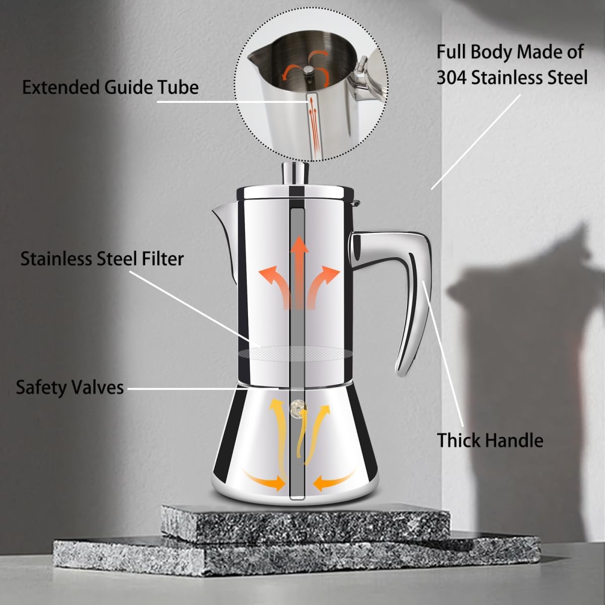 12 304 600ml 20oz Cup Thickened Stainless Steel Moka Pot Stovetop Espresso Maker Cafeteras Italian Percolator Espress