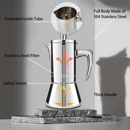 DITOSH 4 Cup Thickened 304 Stainless Steel Moka Pot Stovetop Espresso Maker Cafeteras Italian Percolator Espress Makers Capable Greca Mocha Coffee Machine for Induction Home and Camping 200ml 6.6oz