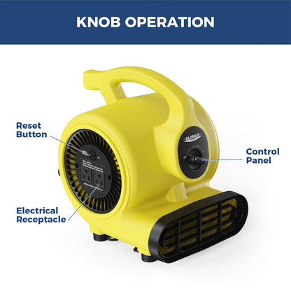 ALORAIR 600 CFM Air Mover Blower Fan for Industrial, Workshop, and Home Use - 3 Speeds, 5 Adjustable Angles and Daisy Chain - Ideal for Water Damage Restoration and Plumbing - GF600A Yellow