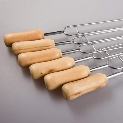 IMEEA Double Pronged Skewers for Grilling Stainless Steel Kabobs Barbecue Skewers with Wooden Handle 15.3-Inch