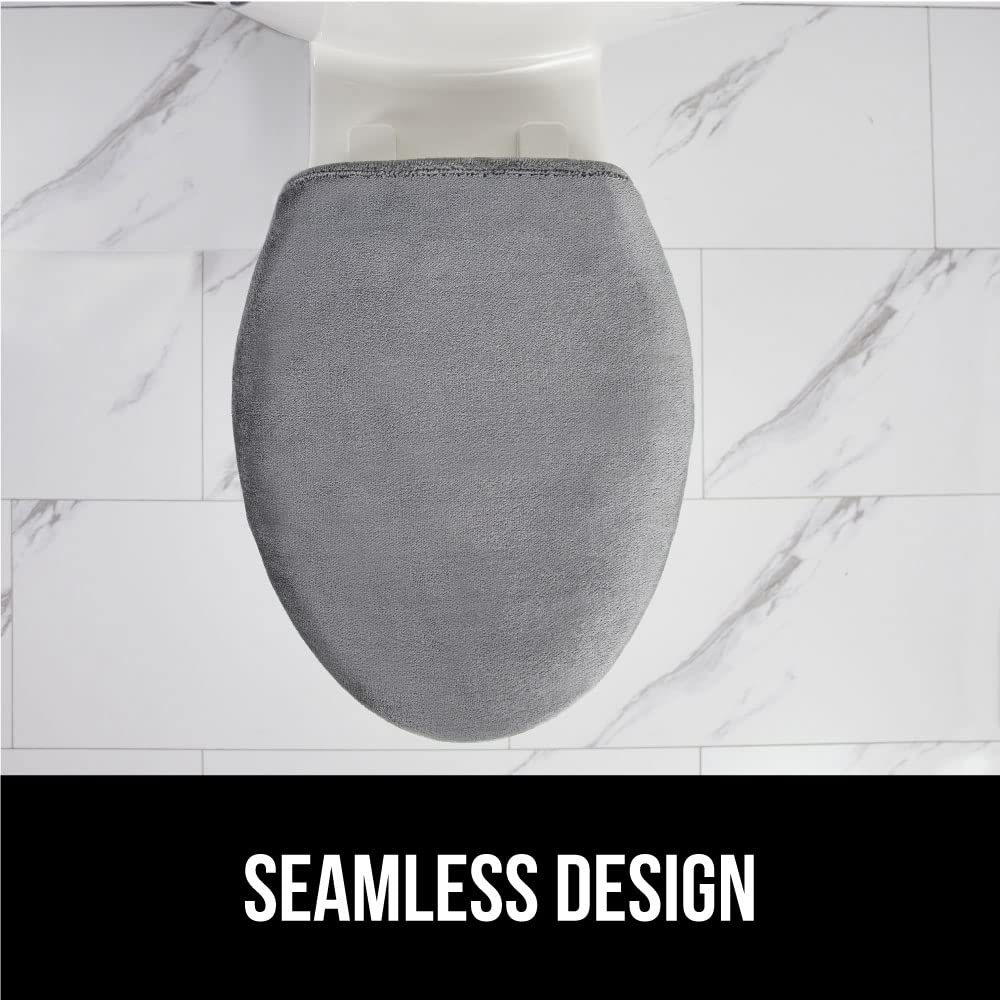 GORILLA GRIP Thick Memory Foam Bathroom Toilet Lid Seat Cover, Soft Velvet Topside, Machine Wash, Plush Cushioned Covers Fits Most Size Lids, Decorative Bath Room Accessories, 19.5x18.5, Grey