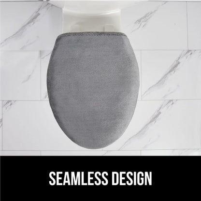 GORILLA GRIP Thick Memory Foam Bathroom Toilet Lid Seat Cover, Soft Velvet Topside, Machine Wash, Plush Cushioned Covers Fits Most Size Lids, Decorative Bath Room Accessories, 19.5x18.5, Grey