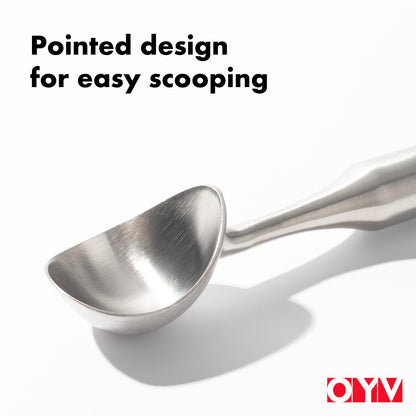 OYV Stainless Steel Ice Cream Scoop, Ergonomically Designed Handle for Comfort, Heavy Duty Ice Cream Scooper, One-Piece Design Ice Cream Scoops, Dishwasher Safe.