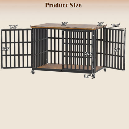 38 Inch Dog Crate Furniture, Heavy Duty Wooden Dog Kennel for Large Dogs, Chew Proof & Escape-Proof Indoor Dog Cage with TV Stand, for Anxious Dogs, Black Brown Cabinet