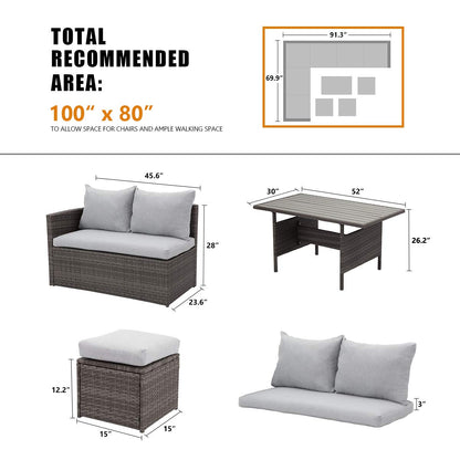 Wisteria Lane 7 Piece Patio Furniture Set, Wicker Patio Sectional with Wide Armrest, All Weather Outdoor Dining Set, Outdoor Furniture Patio Conversation Set with Ottoman, Light Grey