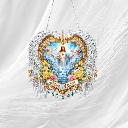 Diamond Art Hanging Kit for Adult,Special Shaped Rhinestone,DIY Acrylic Diamond Art Painting Window Pendants Home Garden Wall Hanging Kits Hanging Ornament,Double Sided (Jesus)