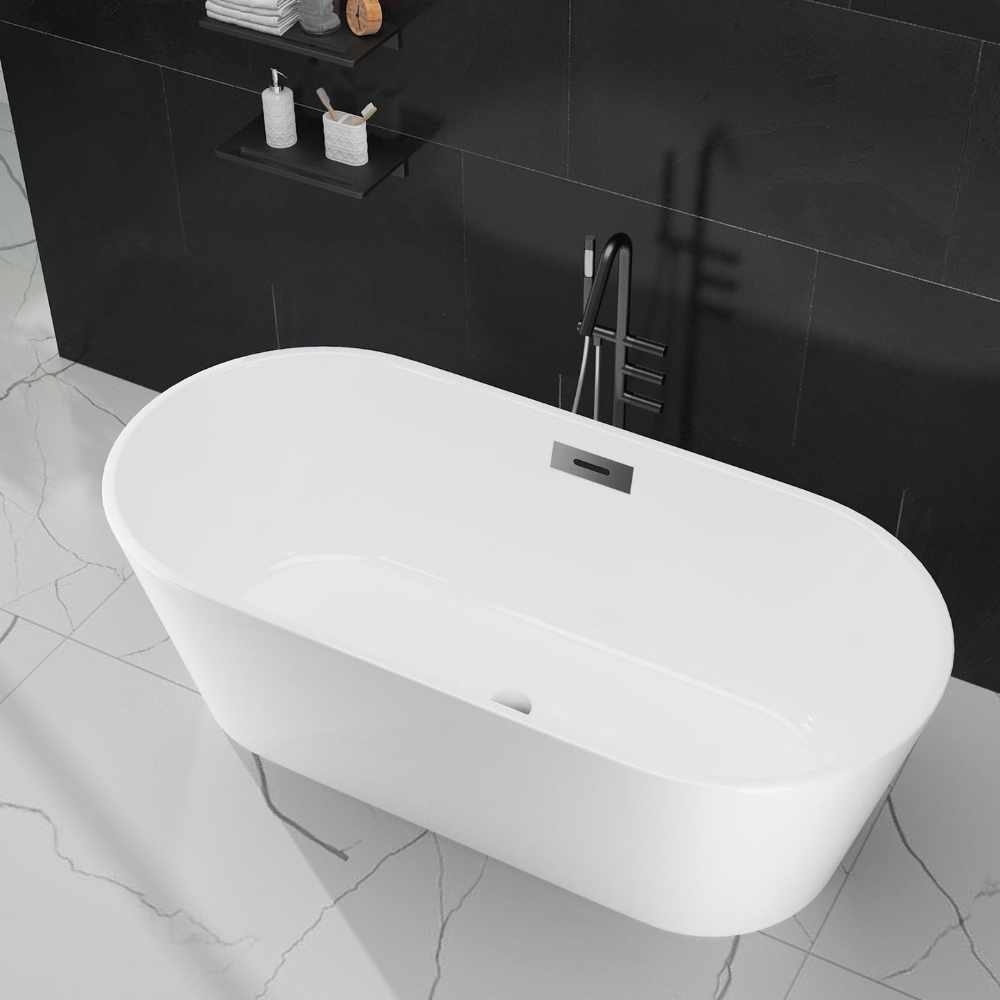 67 Inch Freestanding Bathtub, Extra Large Free Standing Bath Tub, Acrylic Stand Alone Tub with Chrome Drain & Overflow, Deep Soaking Tub for Home Spa Bathroom, White