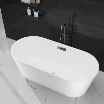 67 Inch Freestanding Bathtub, Extra Large Free Standing Bath Tub, Acrylic Stand Alone Tub with Chrome Drain & Overflow, Deep Soaking Tub for Home Spa Bathroom, White