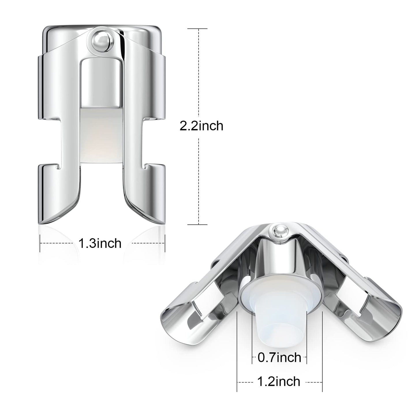 HYZ Champagne Stoppers - Stainless Steel Sparkling Wine Bottle Stopper with Pure Silicone Air Tight Seal - Professional Wine Saver for Champagne，Prosecco and Cava (2Pack Chrome)