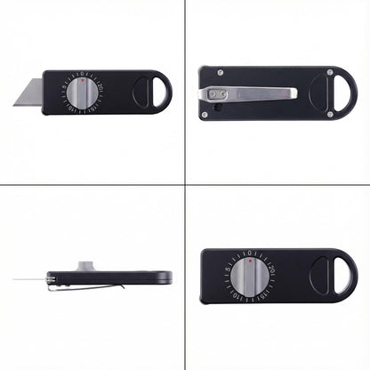 Fortedgear EDC Utility Knife with Precision Scale Knob, CNC Aviation Aluminum Box Cutter, Roller Guide Leather Craft Tool for Paper & Mailroom, Includes 10 SK2 Blades & Gift Box (Black)
