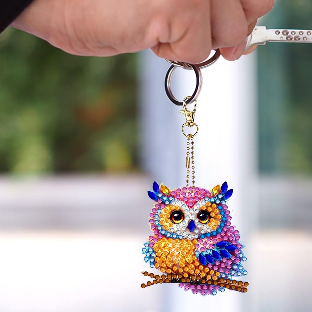 YUE ZHE 6 PCS Owl Diamond Painting Keychains Owl Diamond Art Kits for Adults Double Sided DIY 5D Painting for Adults Beginners DIY Crafts Decor