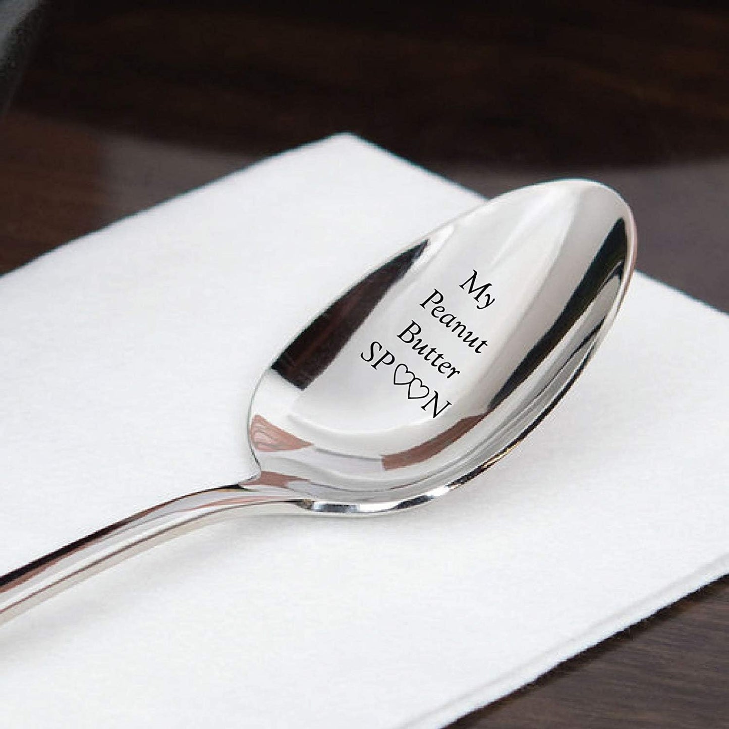 My Peanut Butter Spoon - Engraved Stainless Steel Spoon with Two Little Heart - Unique Gifts for Boy Girl Mom Dad Kids
