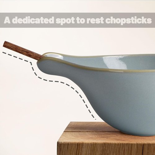 Artena Ramen Bowl Set - 42oz Ceramic Noodle Bowl with Chopsticks | Dishwasher & Microwave Safe, Blue Gourd Design