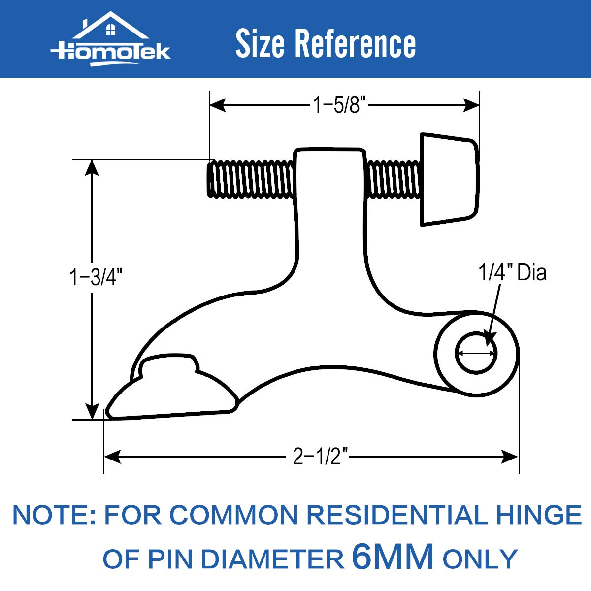 HOMOTEK 8 Pack Hinge Pin Black Door Stopper,Adjustable Deluxe Heavy Duty Door Stopper 2-1/2"x1-3/4”,with Black Rubber Bumper Tips